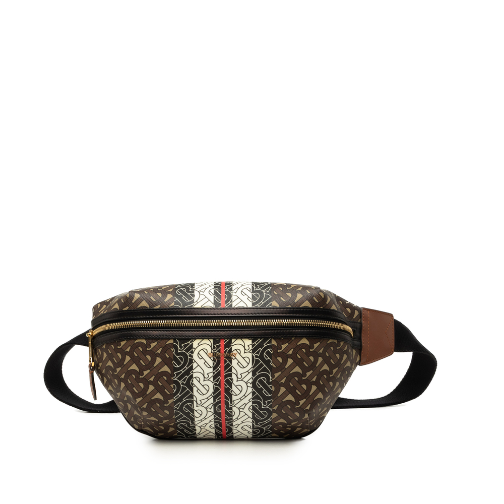 Pre-Loved Burberry TB Monogram E Canvas Stripe Sonny Belt Bag